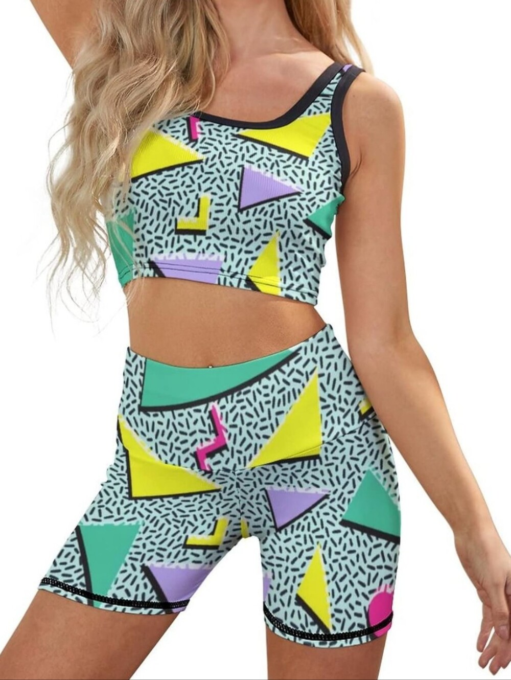 Retro Triangle Print Active Set - Yellow, Teal, Lavender